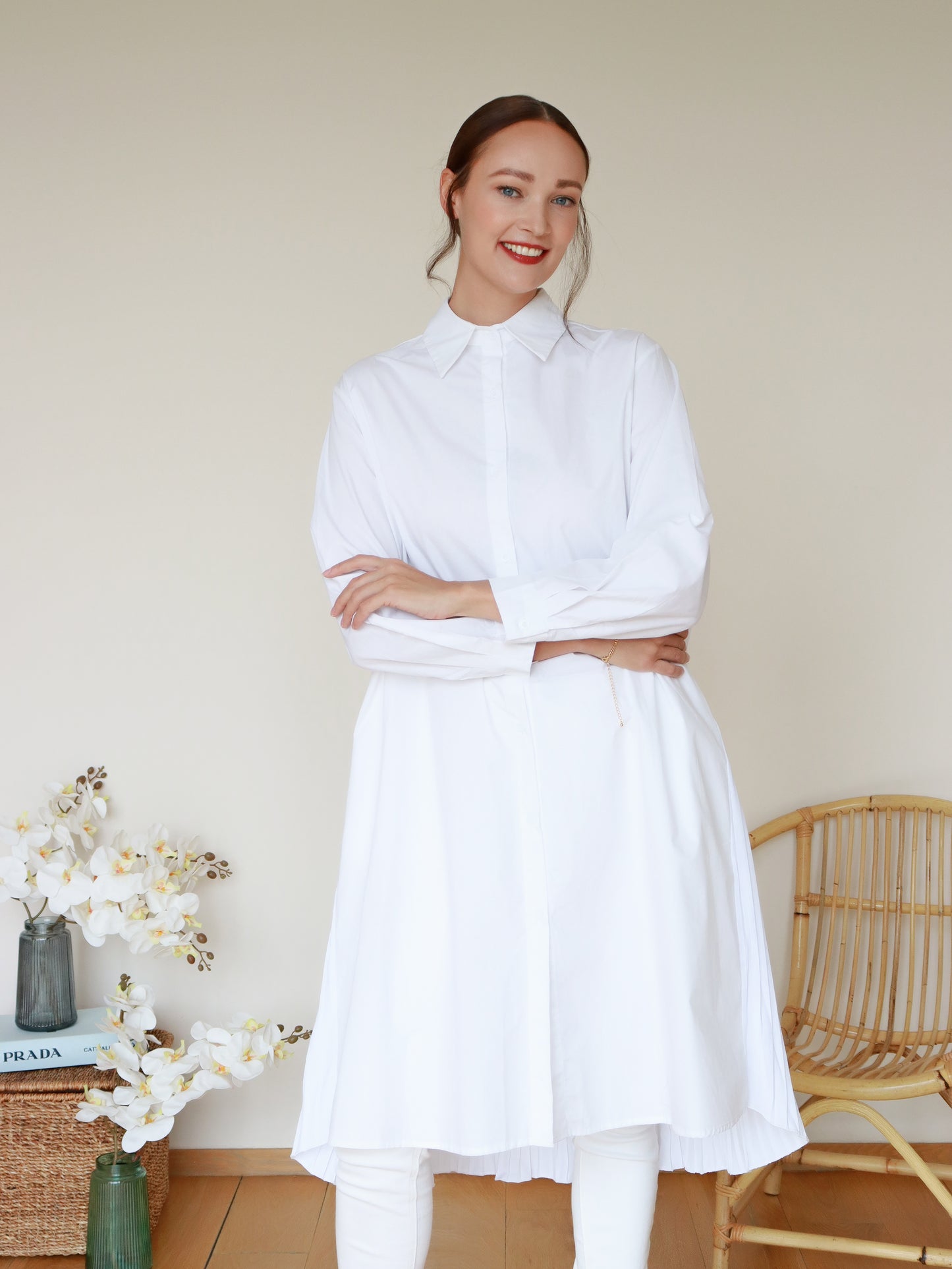 Marie Pleated Dress in White